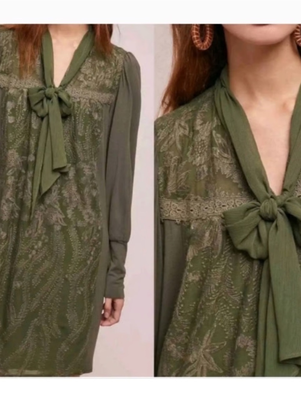 Anthropologie Tiny Isla Embroidered Green Tunic Dress